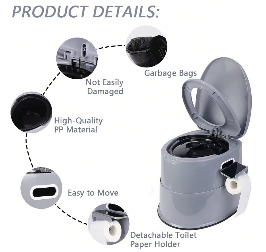 Portable Camping Toilet Jumbo Porta Potty w Removable Bucket RV Travel