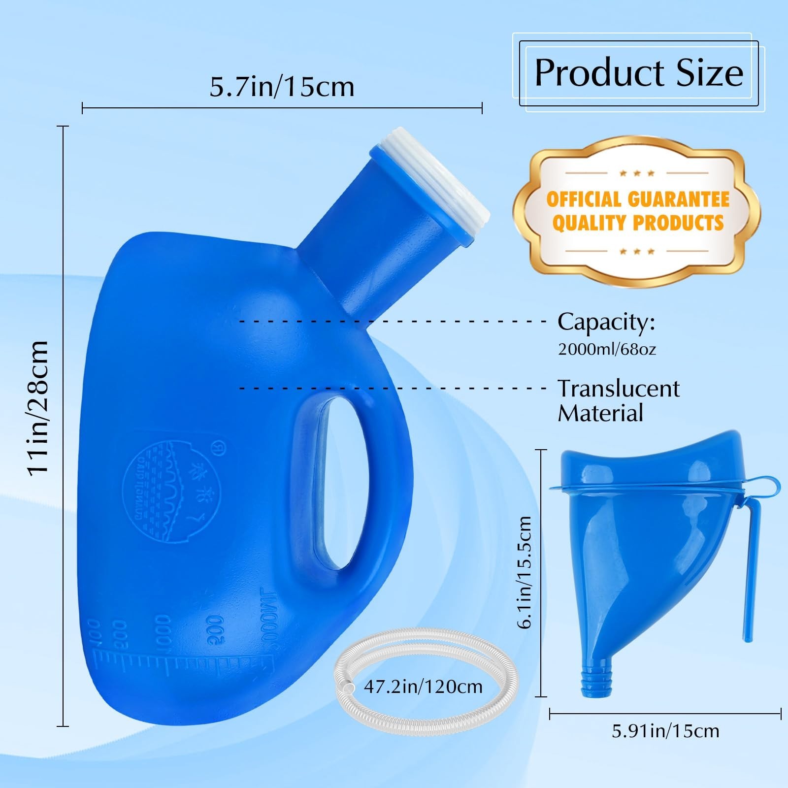 Portable Urinal Bottle for Travel & Camping, Spill Proof 2000ml Pee Container wi