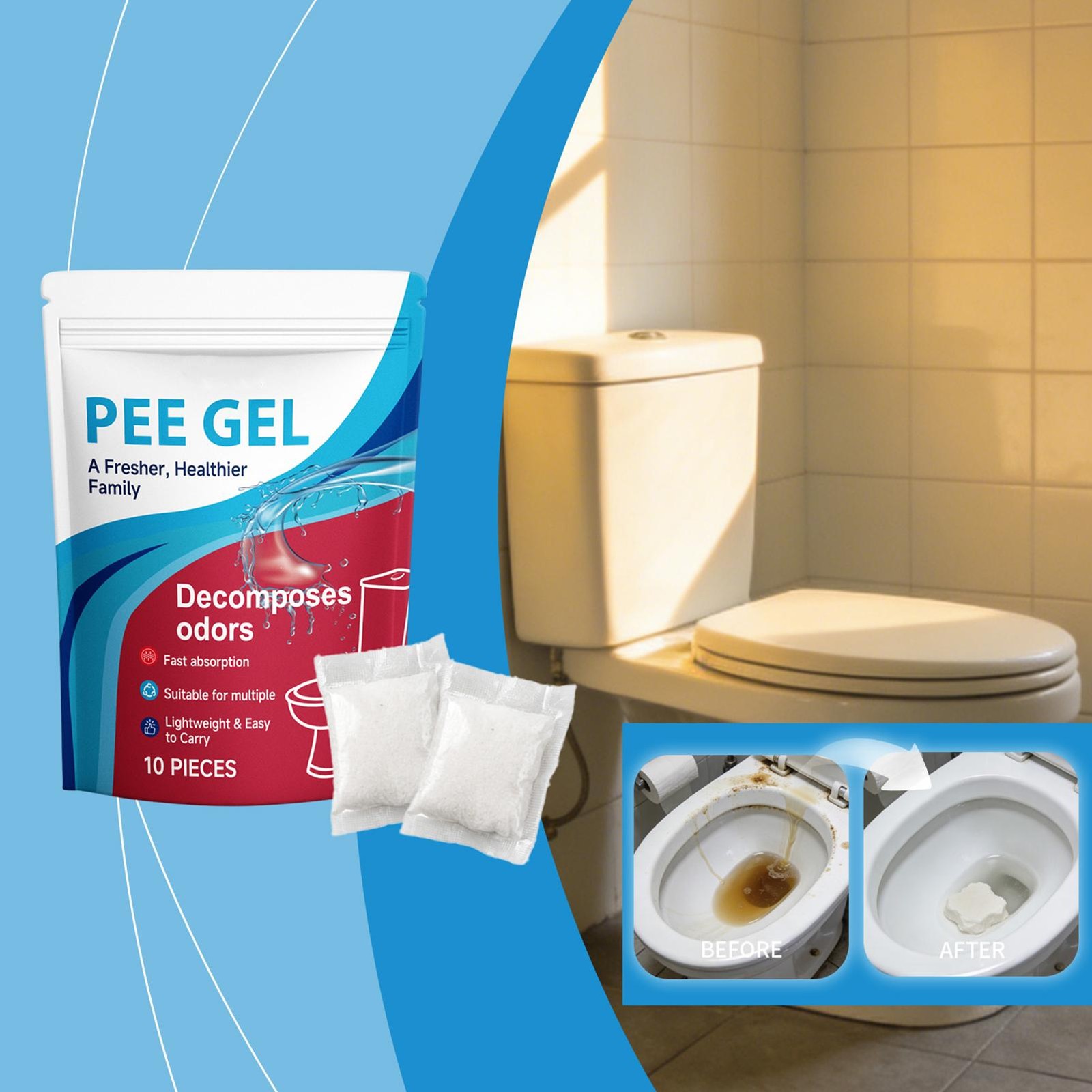 10pcs Portable Toilet Gel Urine Solidifier,Odor Neutralizer, Pee Absorbent Gel