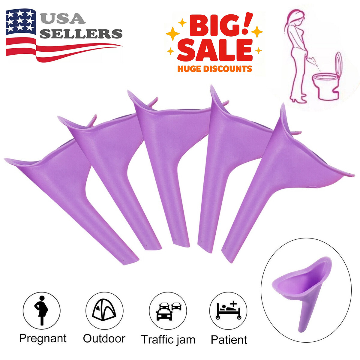 5Pcs Portable Female Woman Ladies She Urinal Urine Wee Funnel Camping Travel Loo