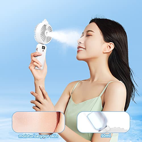 Hadheld Misting Fan Portable Rechargeable Personal Mister fan, 3000mAh White