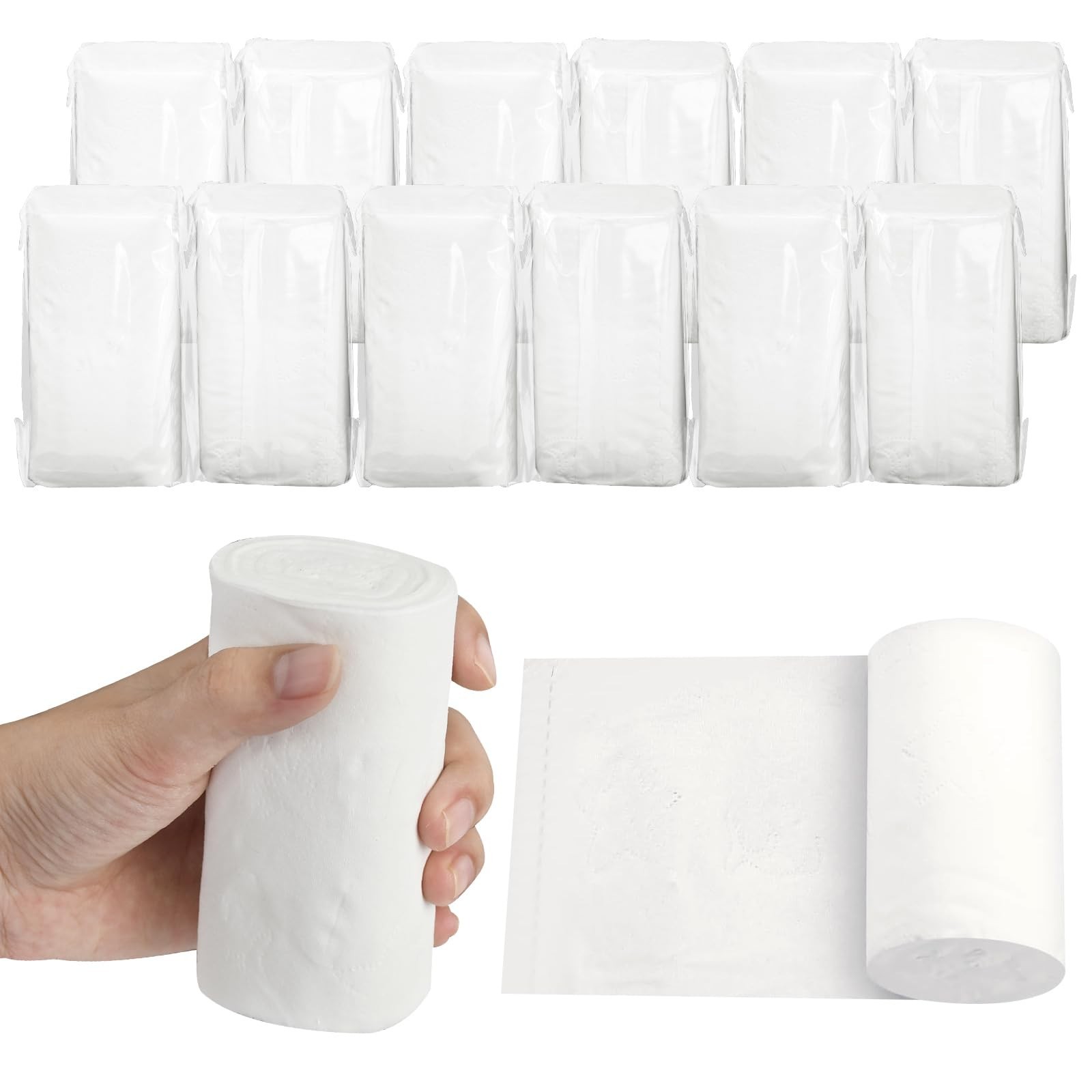 12 PCS Portable Soft Coreless Toilet Paper – Individually Wrapped Camping Tissue