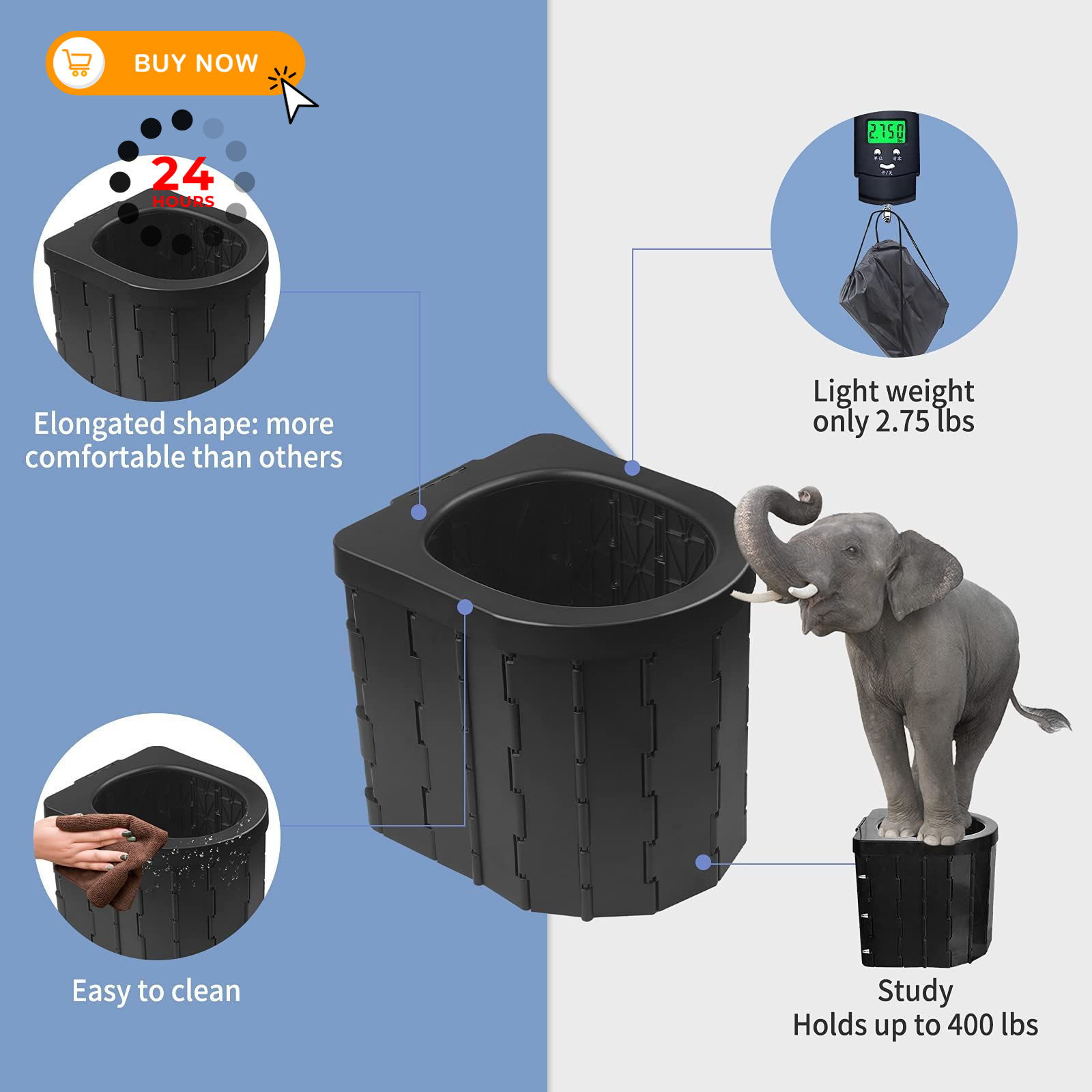 Portable Toilet for Camping, Potty Adults, Porta Travel Commode Bucket Black
