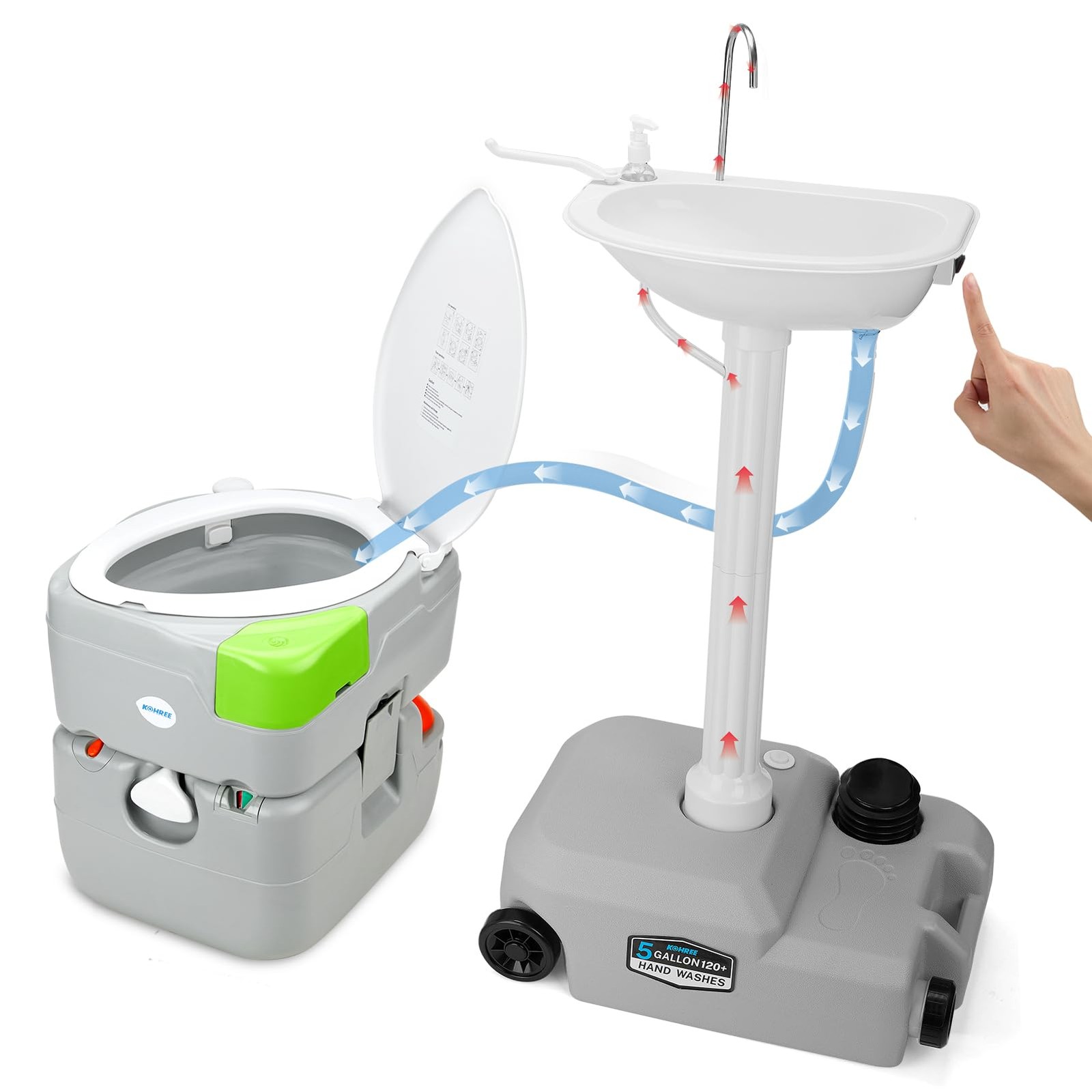 Kohree Portable Sink and Toilet Combo, 5 Gal Camping Hand Washing…
