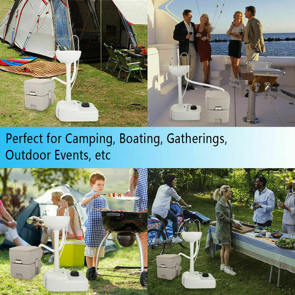 Portable Outdoor Hand Sink w/ RV Camper Gravity Pedal Flush Toilet For Boat Camp