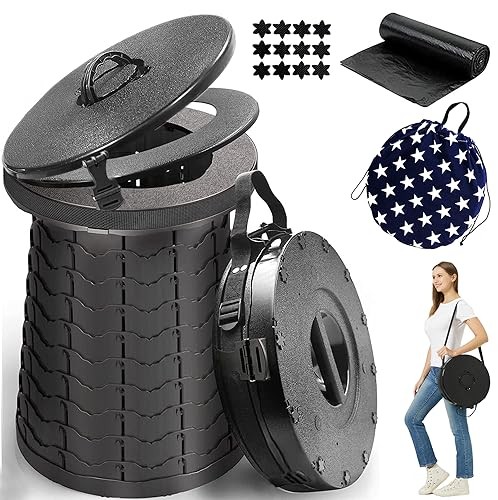 XXL Portable Toilet for Camping,19.7″ H Adjustable Folding Toilet with Black