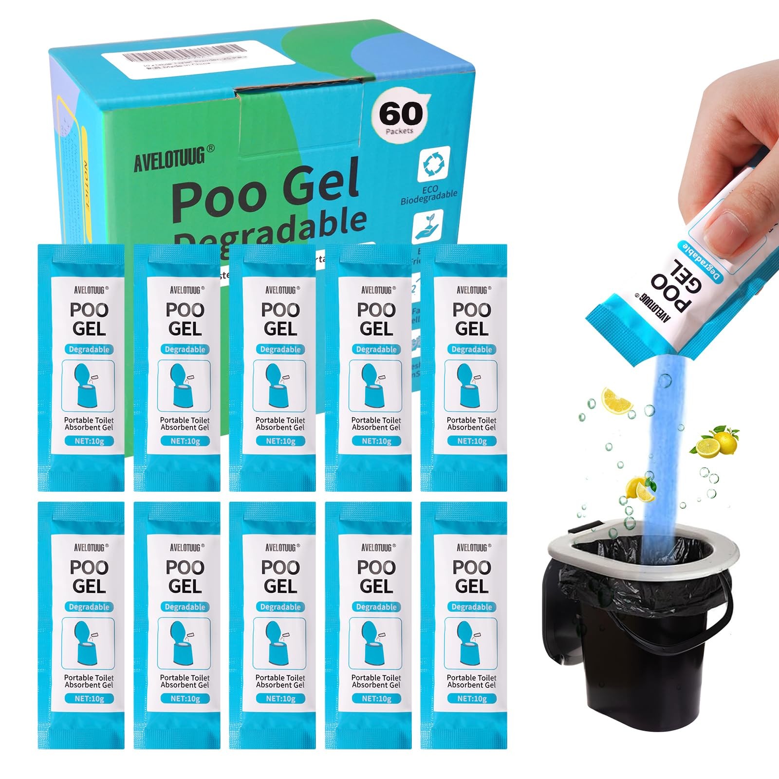 Portable Toilet Absorbent Gel Powder 60 Pack Poo Gel For Camping Toilet Solid Wa
