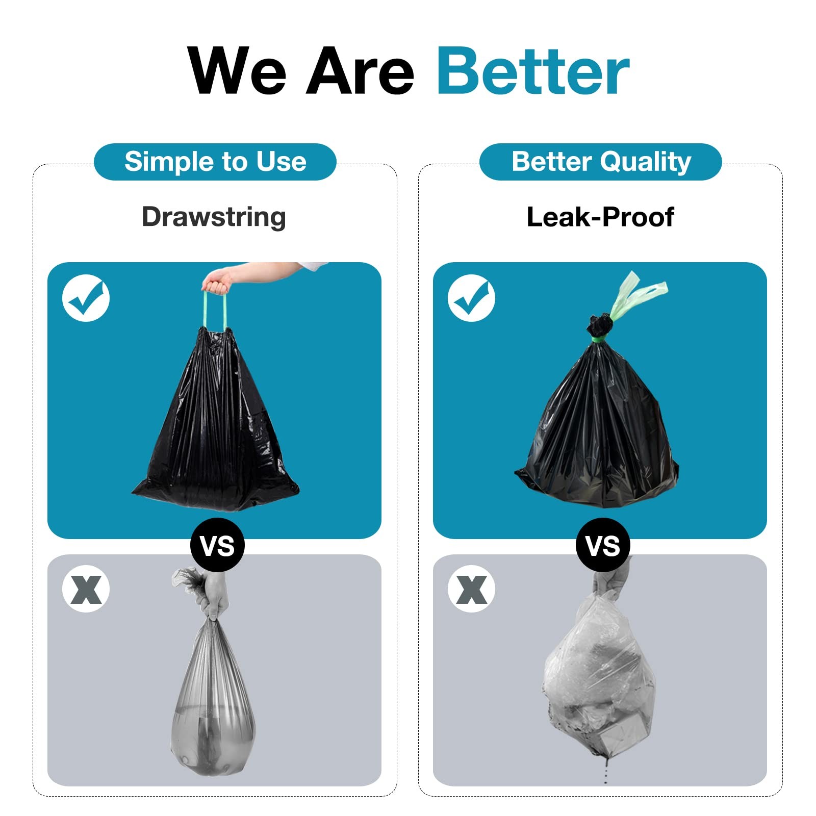 Portable Toilet Bags, 40 Count, 8 Gallon Capacity, Drawstring Design, No-Leak…