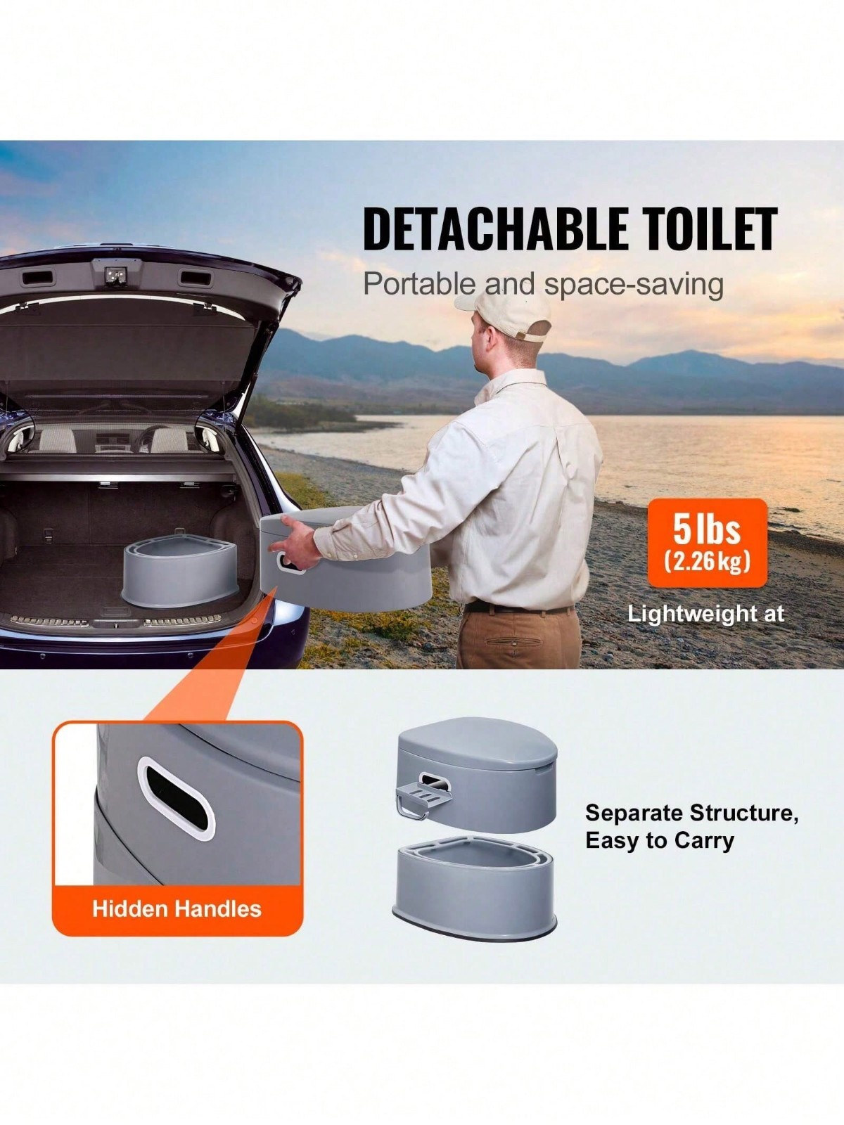Portable Camping Toilet 1.3 Gal Bucket Paper Holder 300lb