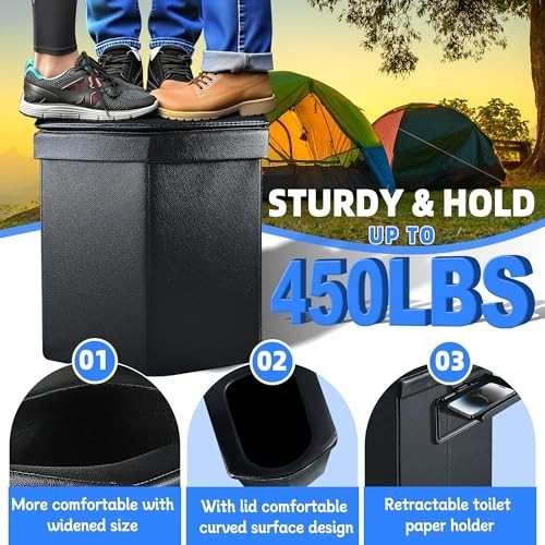 Portable Camping Toilet for Adults, 16.5” Folding Travel Potty with Lid & Carry