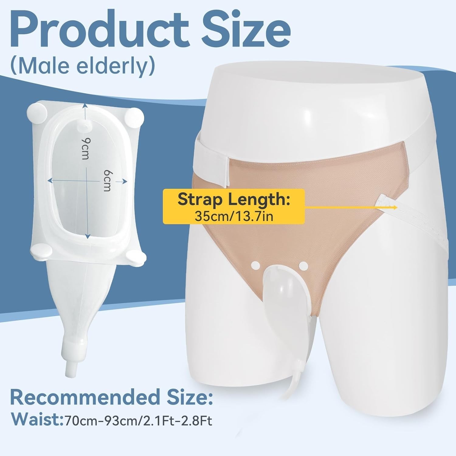 Portable Reusable Male Urinal Bag 2000ML+1000ML for Elderly Bedridden Khaki
