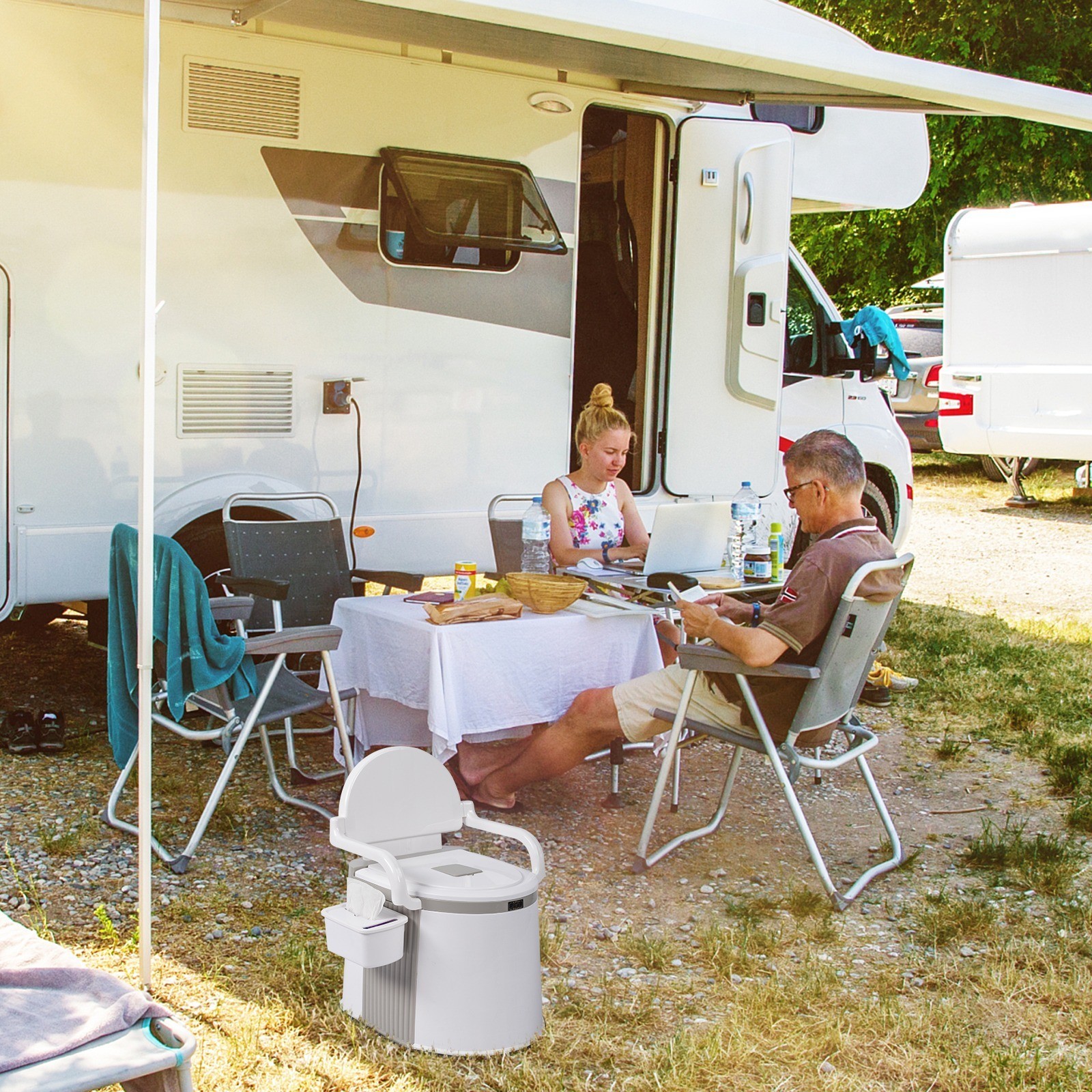 Portable Toilet Seat Commode Chair for Elderly Pregnant Camping RV with Handrail