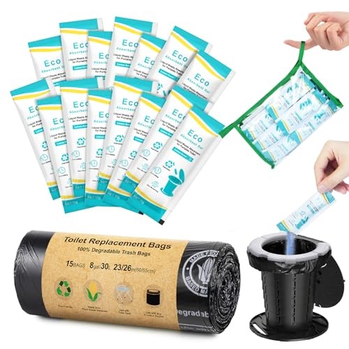 Camping Toilet Bags Eco Absorbent Gel Set, 15 Pcs-toilet Bags and Gel Set