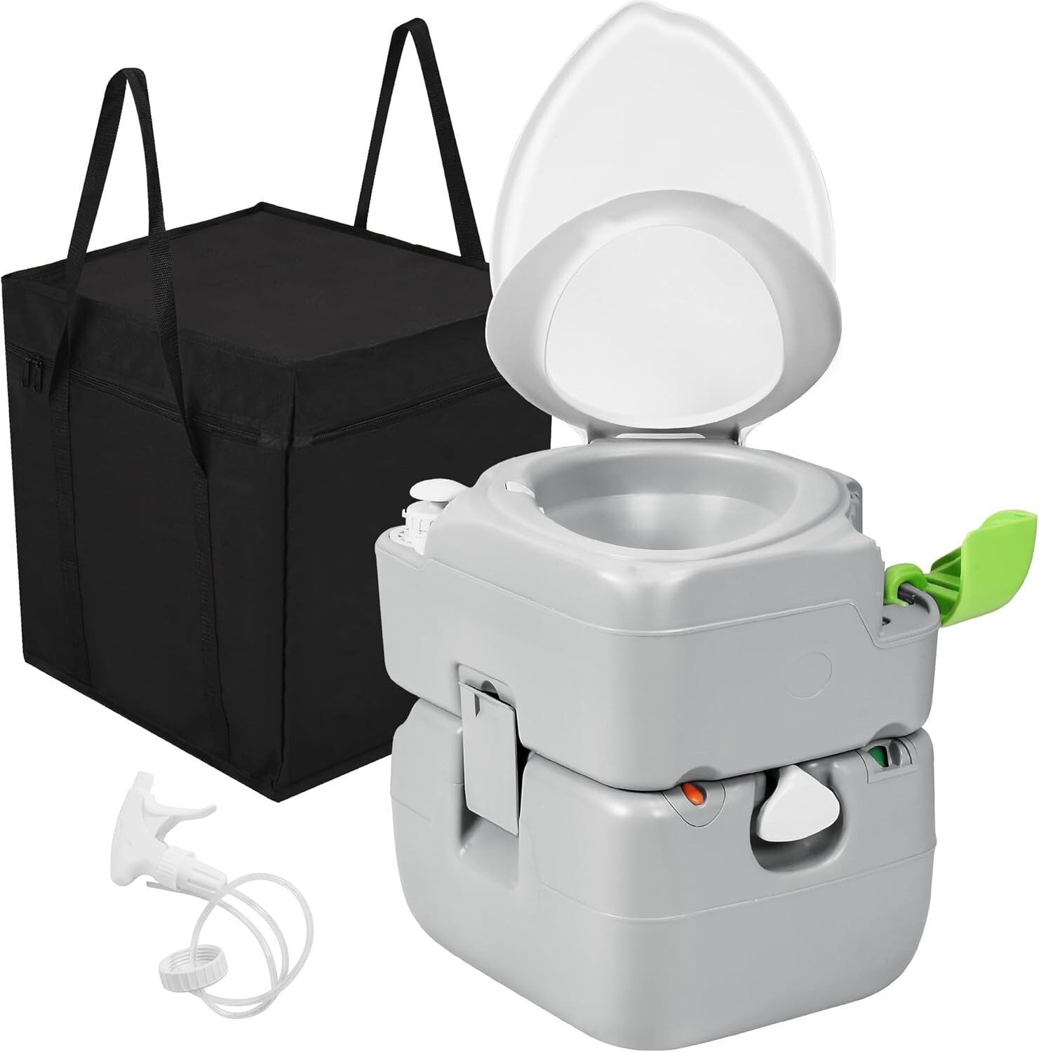 Elegant 5.8-Gallon Portable Toilet with Diagonal Bowl & Hand Sprayer for Camping