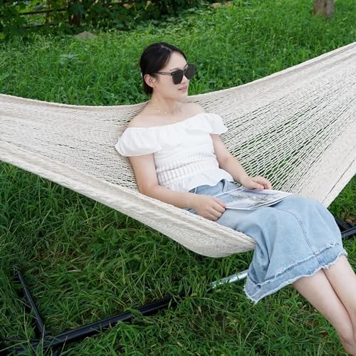 Handwoven Mayan Hammock – Portable Family Hammock with Carry Bag Beige