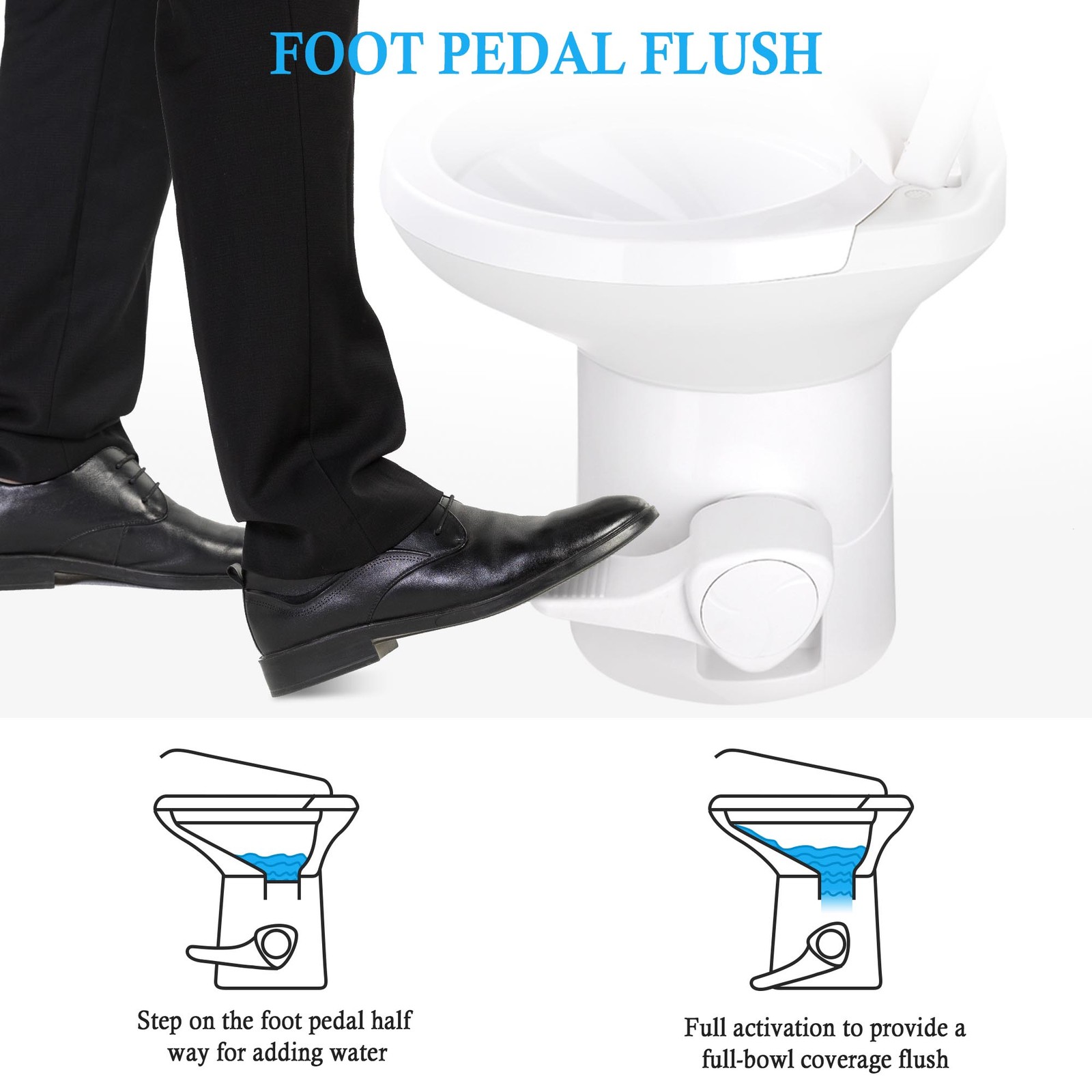20″ Gravity Flush Toilet RV Camper Foot Pedal for Vehicle Boat Caraven Camping
