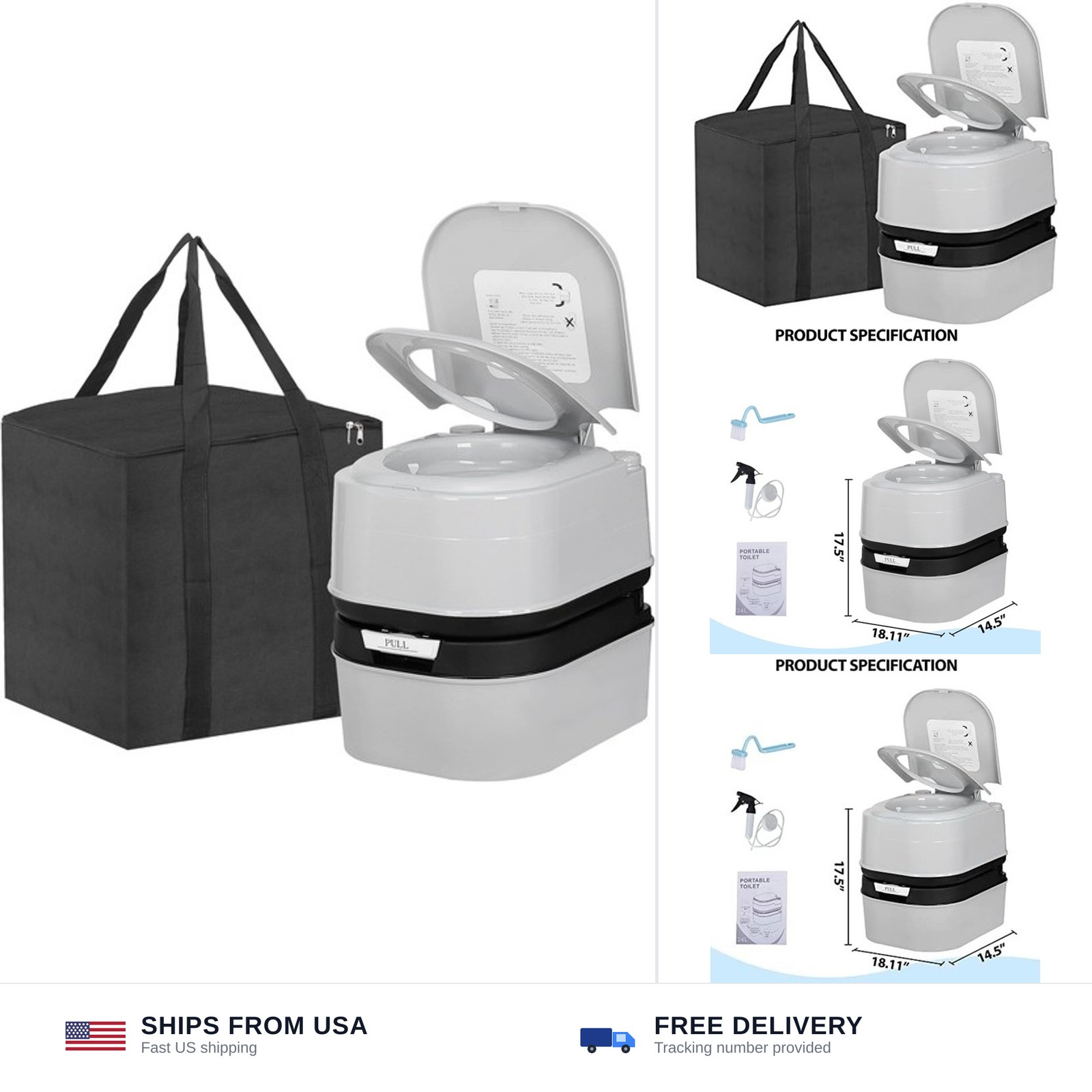 HSM 6.4 Gallon Waste Tank Portable Toilet for Camping RV Boating Fishing Indo…