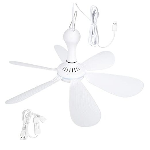Xindejia USB Powered Small Ceiling Fan 6 Blades Quiet DC 5V USB Switch Control