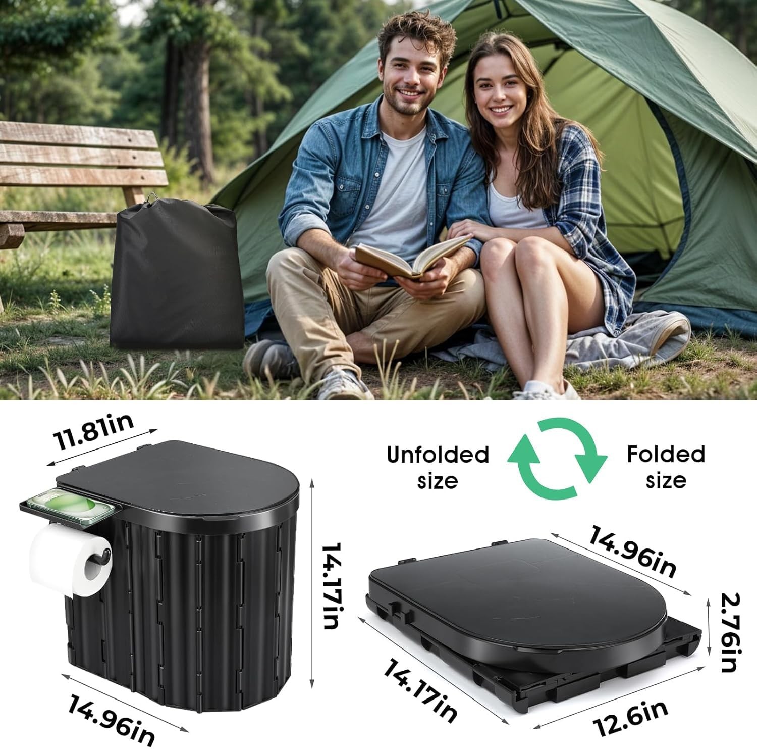 Sckee Camping Toilet, Portable Toilet for Adults, Travel Black