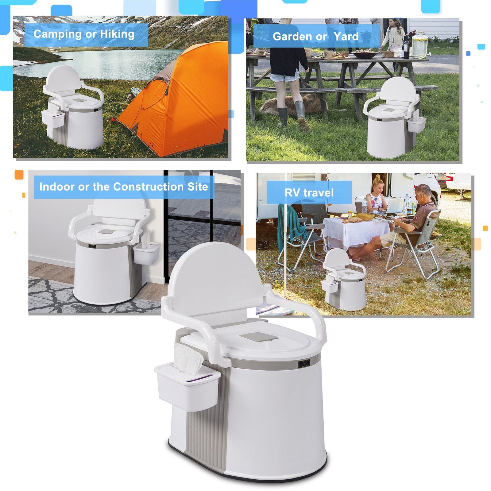 Portable Toilet Seat Commode Chair for Elderly Pregnant Camping RV with Handrail