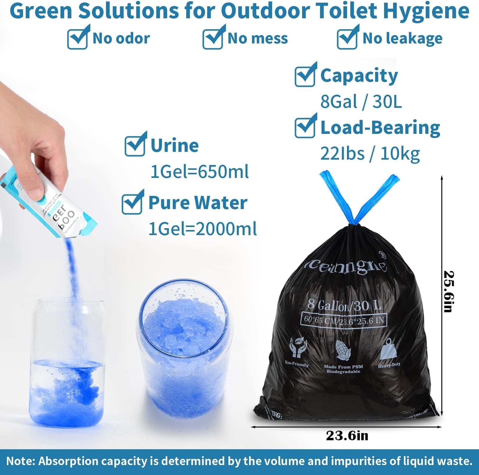 oceanengine Portable Toilet Bags Poo Gel Set, 8 Gallon Camping Toilet Bags wi…