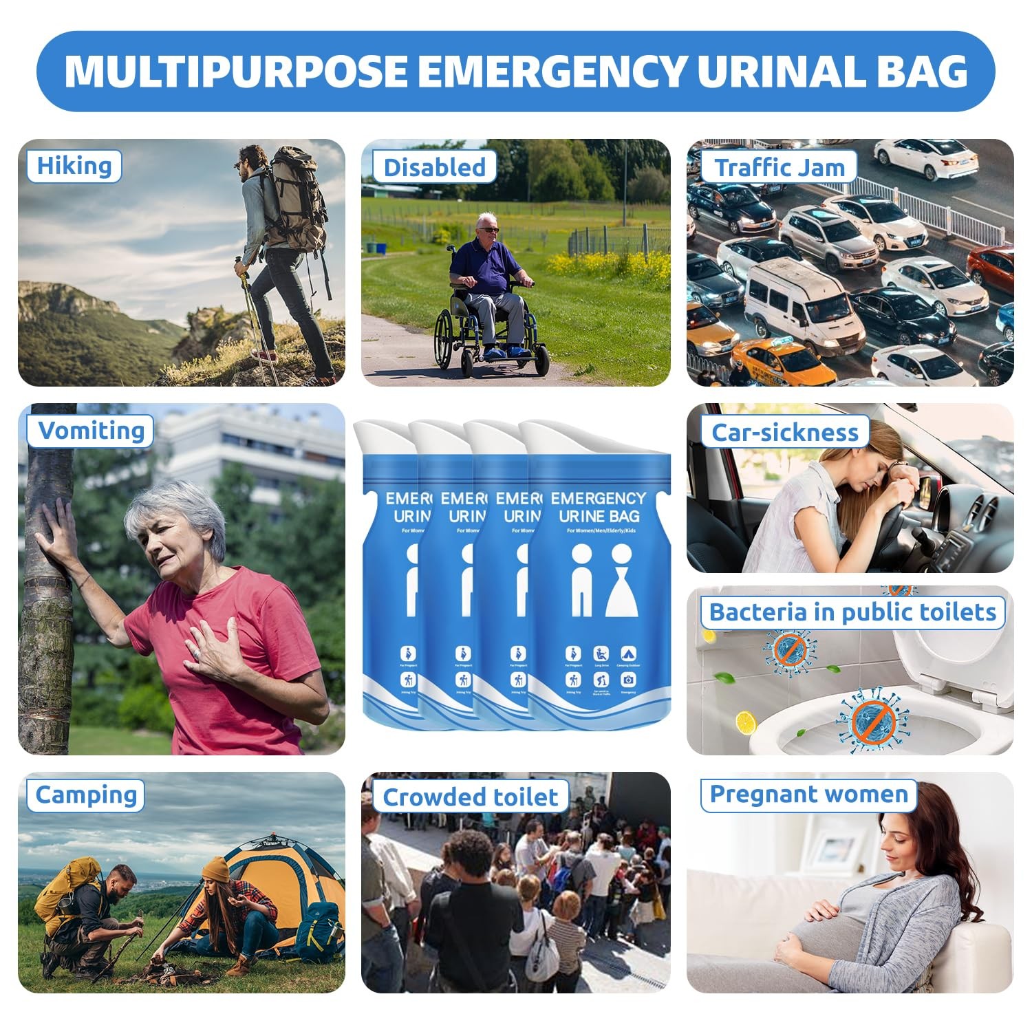900CC Disposable Urine Bag, 12 PCS Emergency Portable Urinal Bags for Men/Wom…