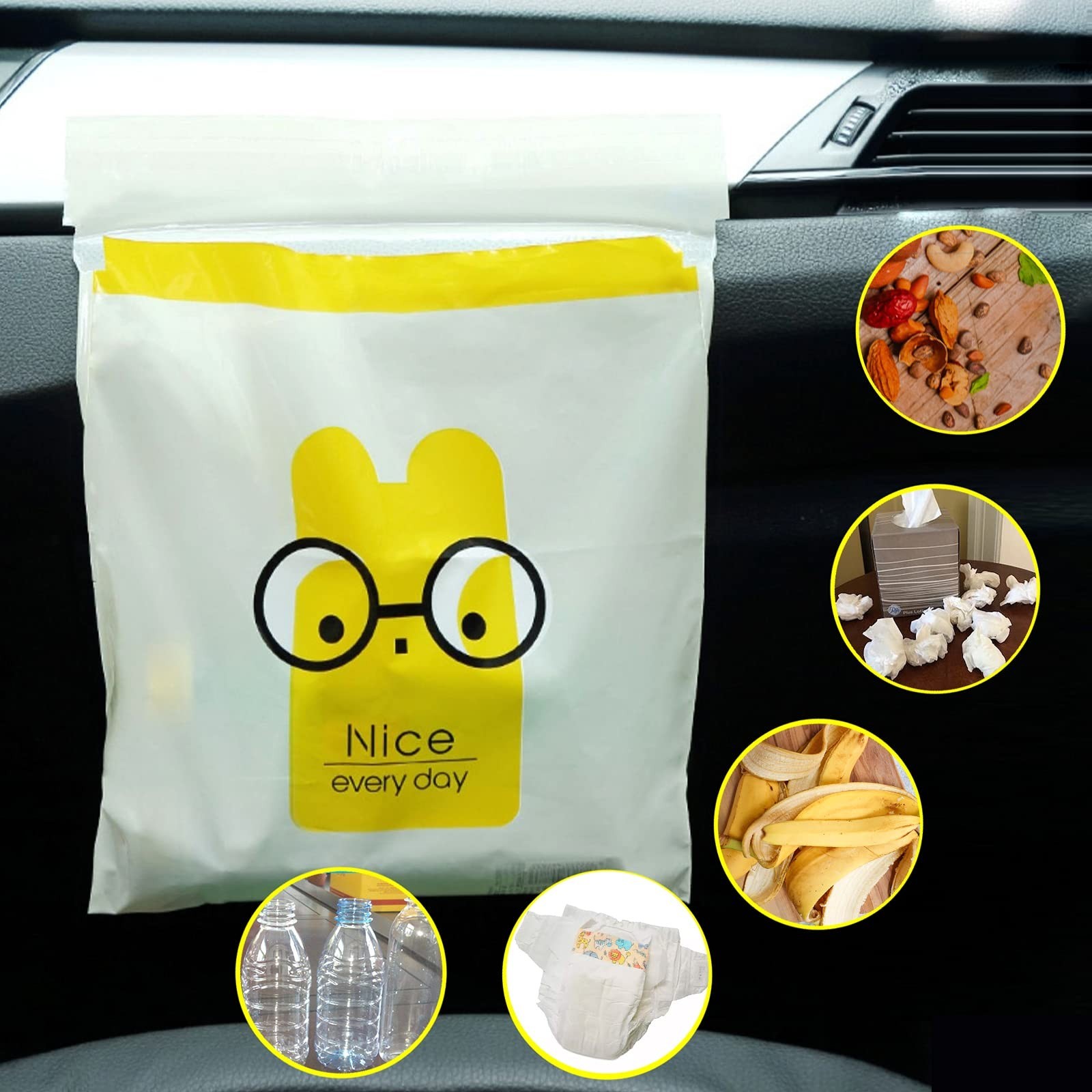 72pcs Car Trash Bags Easy Stick-On Disposable Portable Car Garbage Bags, Wate…