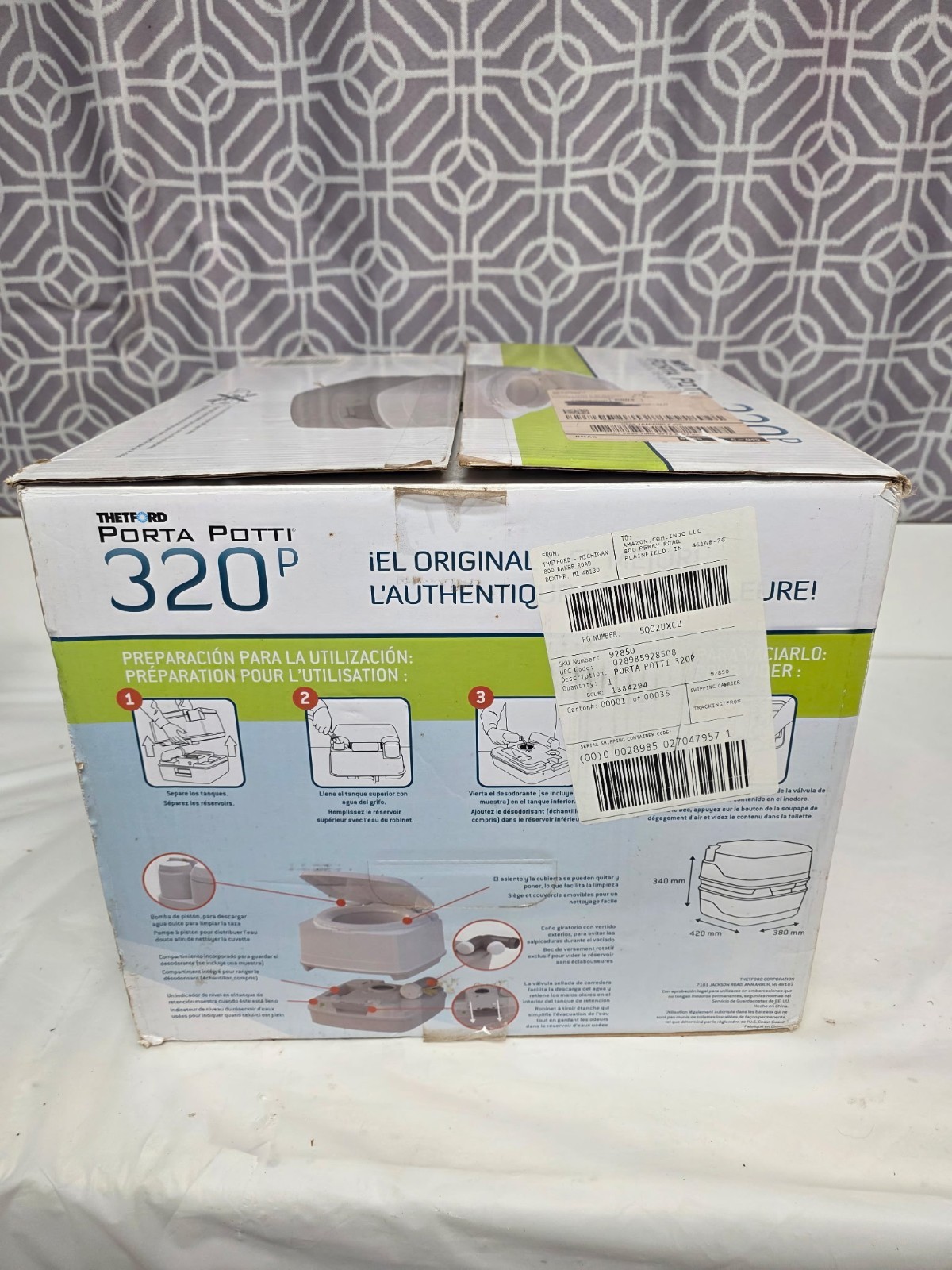 THETFORD 92850 PORTA POTTI 320 P Portable Camping Toilet, RV Camper Trailer