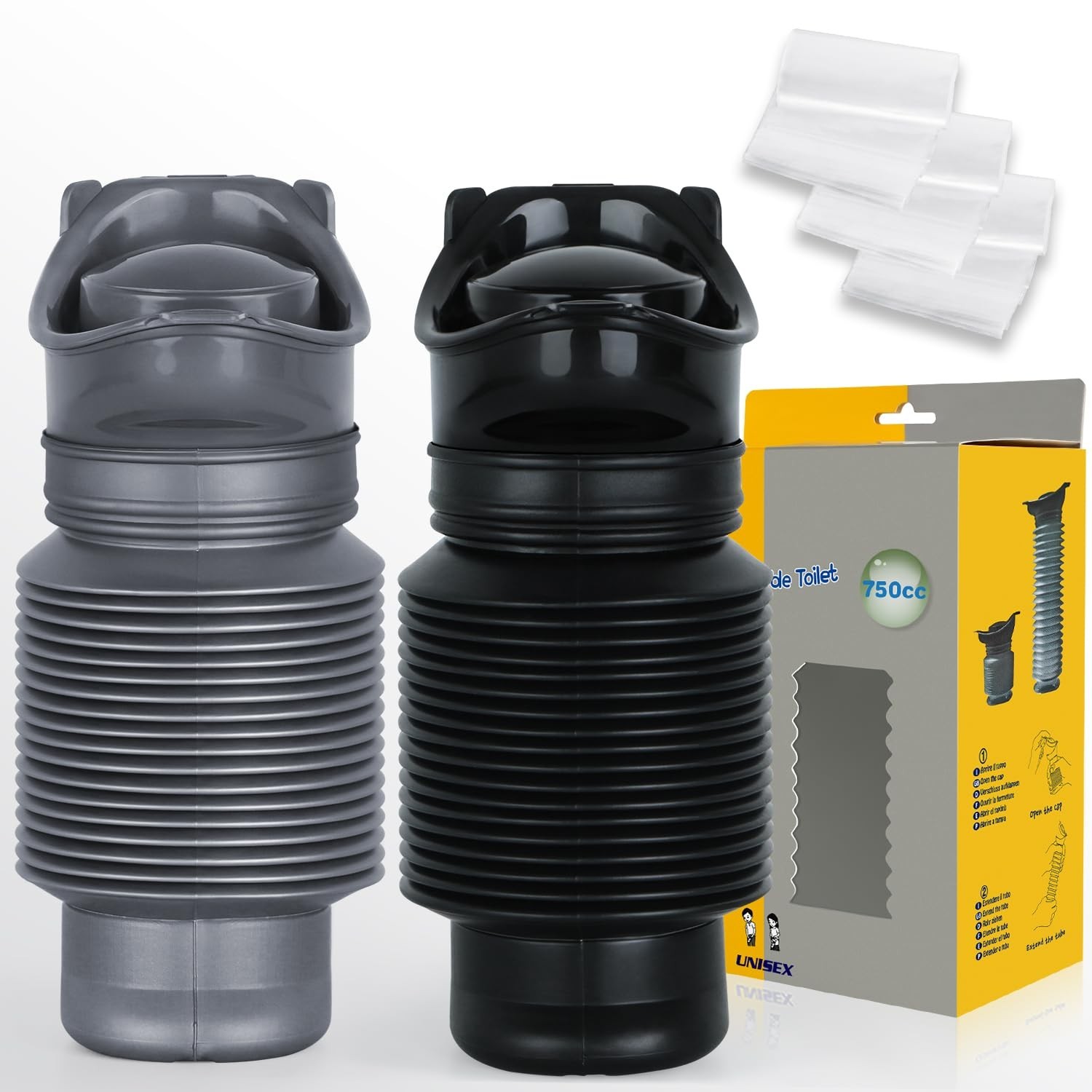 Portable Urinal for Men & Women, 750ml Leakproof Pee Bottle with Disposable Bags