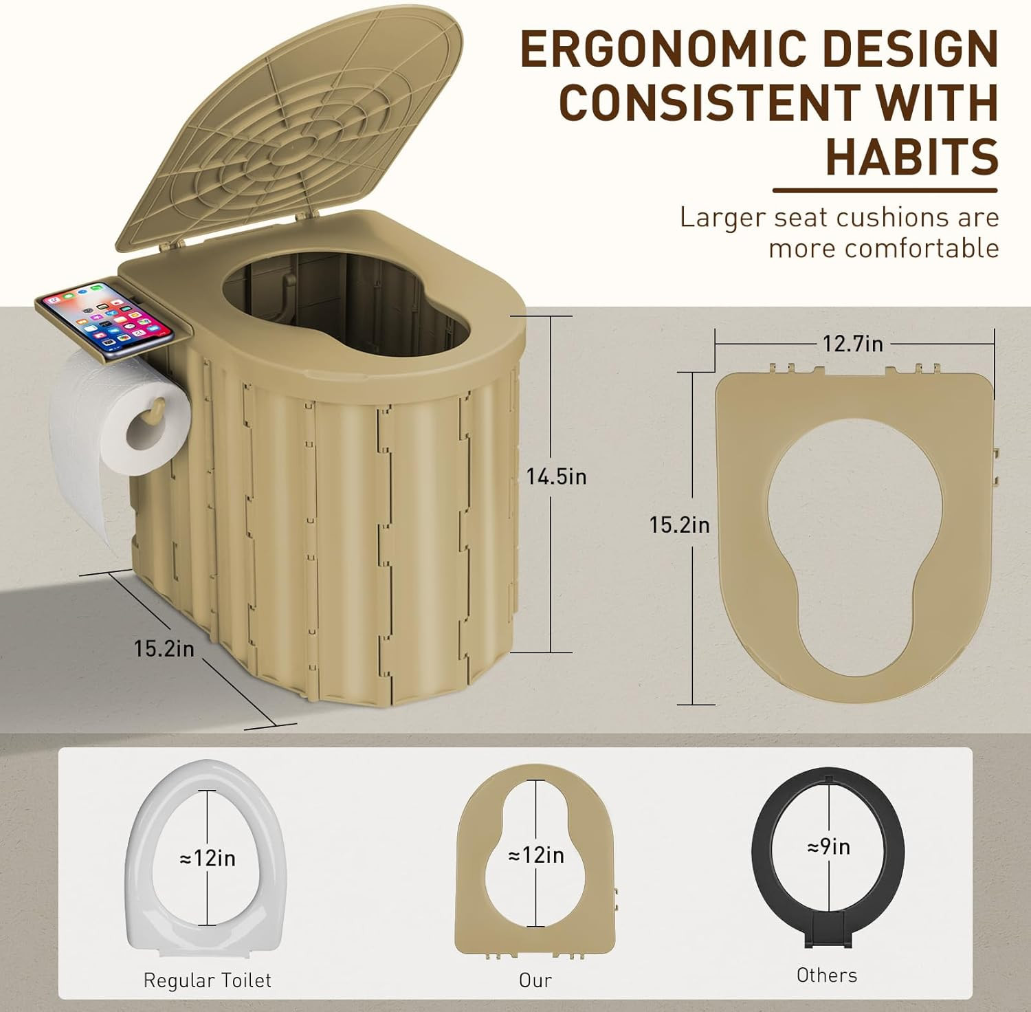 Portable Camping Toilet with Privacy Tent & LED Light, 400 Lbs Capacity