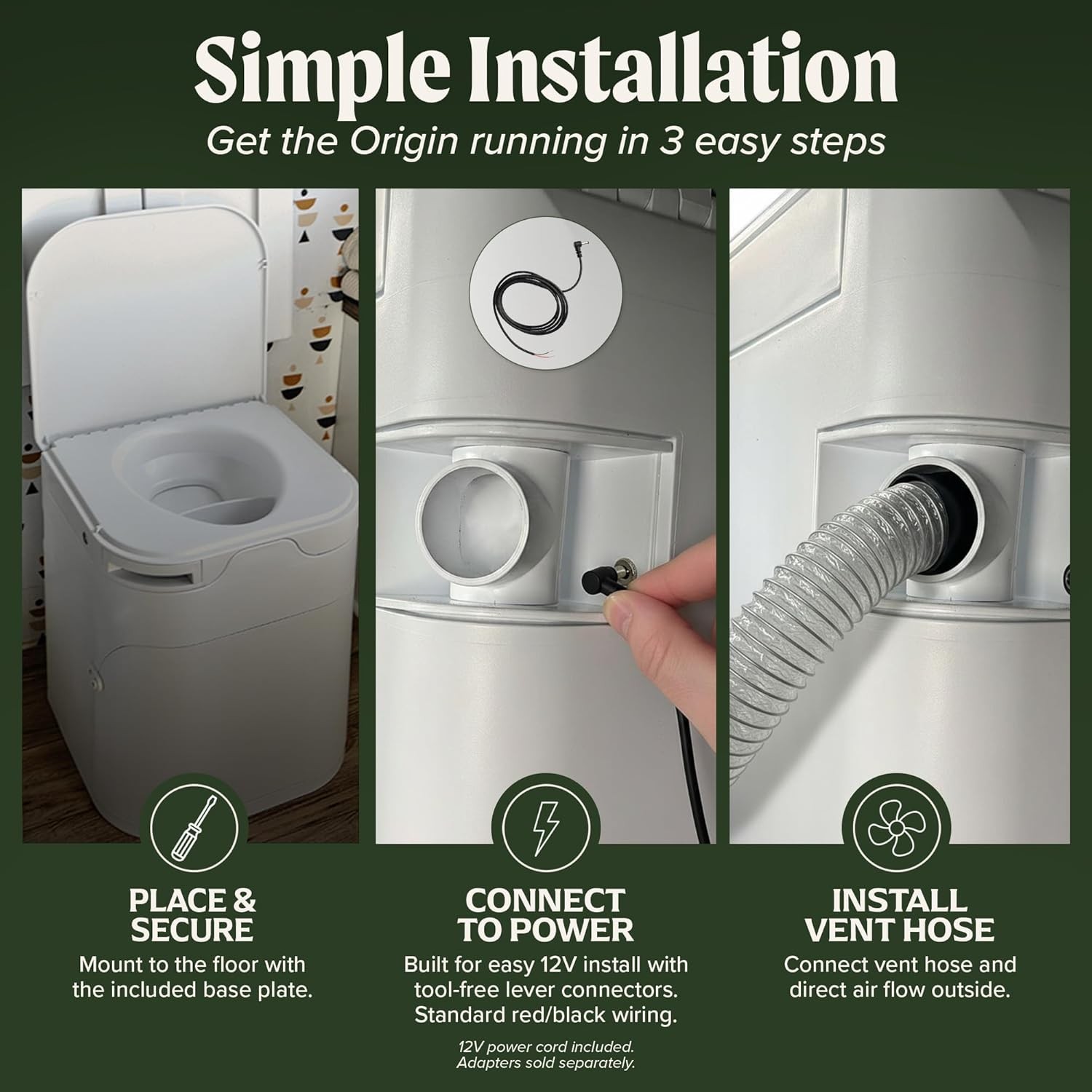Origin 12V Electric Composting Toilet – Compact, Odorless, Off-Grid Solution