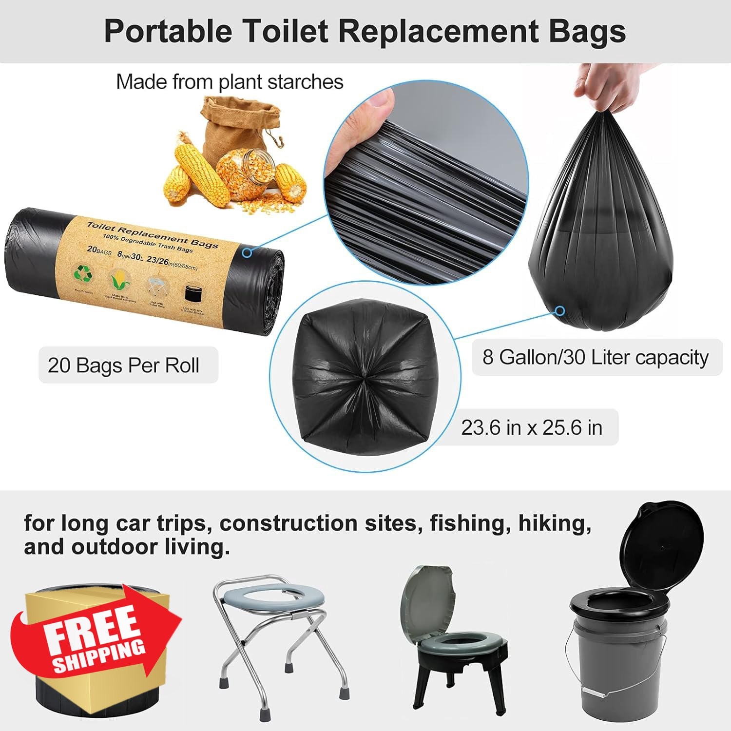 BLIKA 100 Count Toilet Replacement Bags, 8 Gallon, 30 Liter, Heavy Duty 1 Mil…