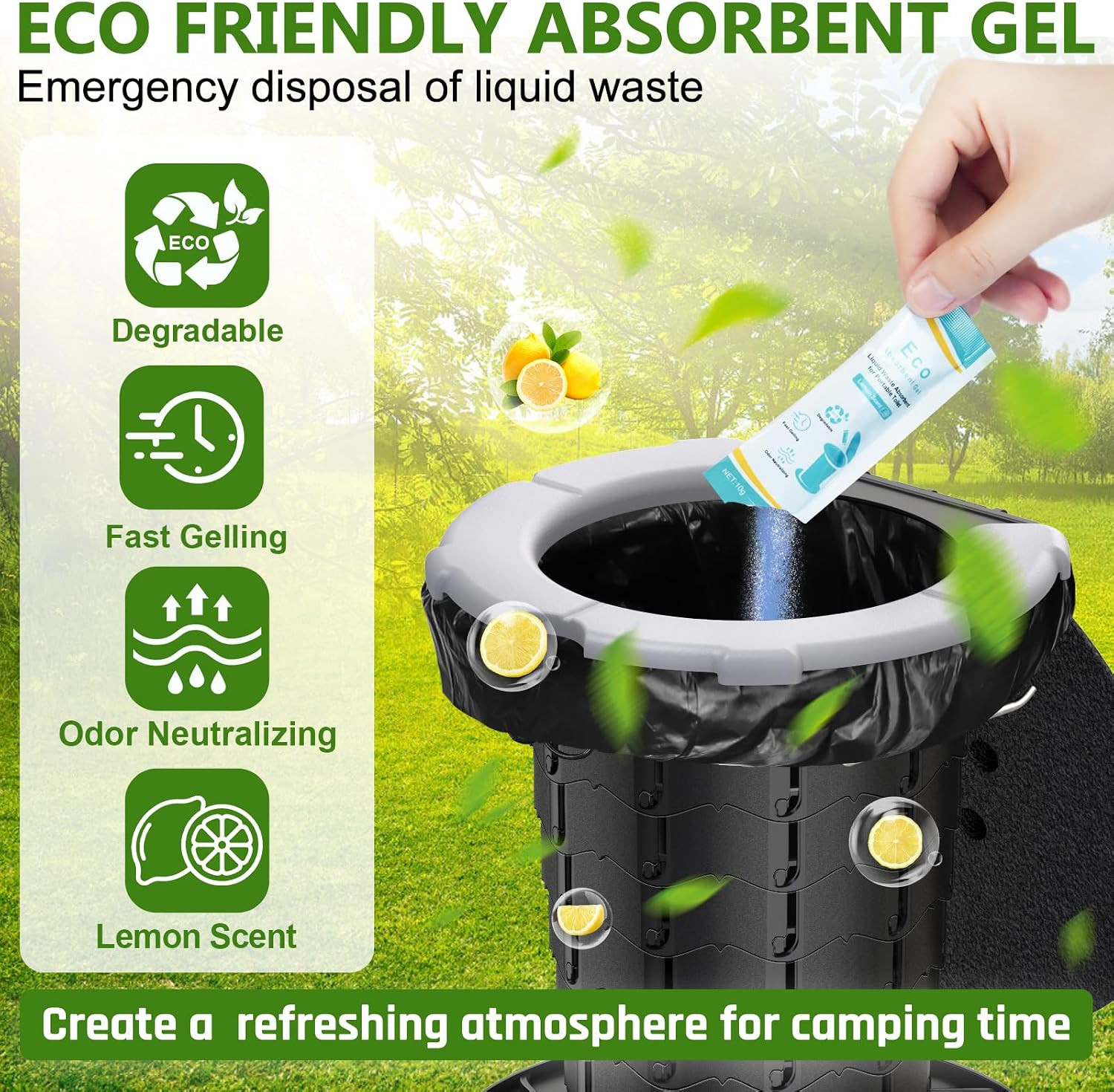 Camping Toilet Bags Eco Absorbent Gel Set, Portable Toilet Bags with Gel, 8 G…
