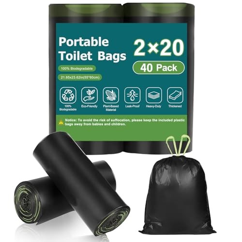 40 Portable Toilet Camping Toilet Bags, Biodegradable with Drawstring & 40 pack