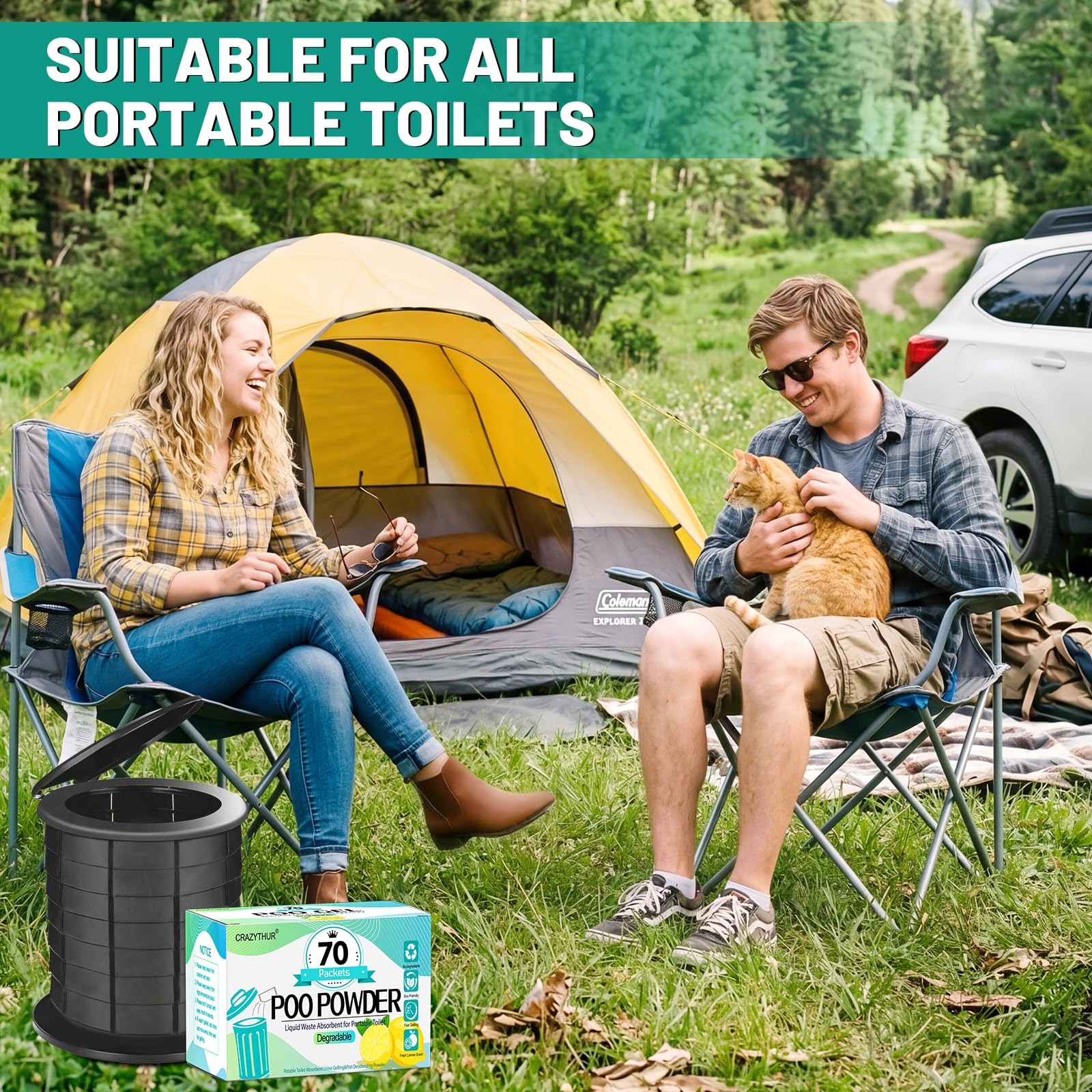 Portable Toilet Gel, 70 Packets Camp Toilet Poo Gel, Lemon Scent, Eco for Out…