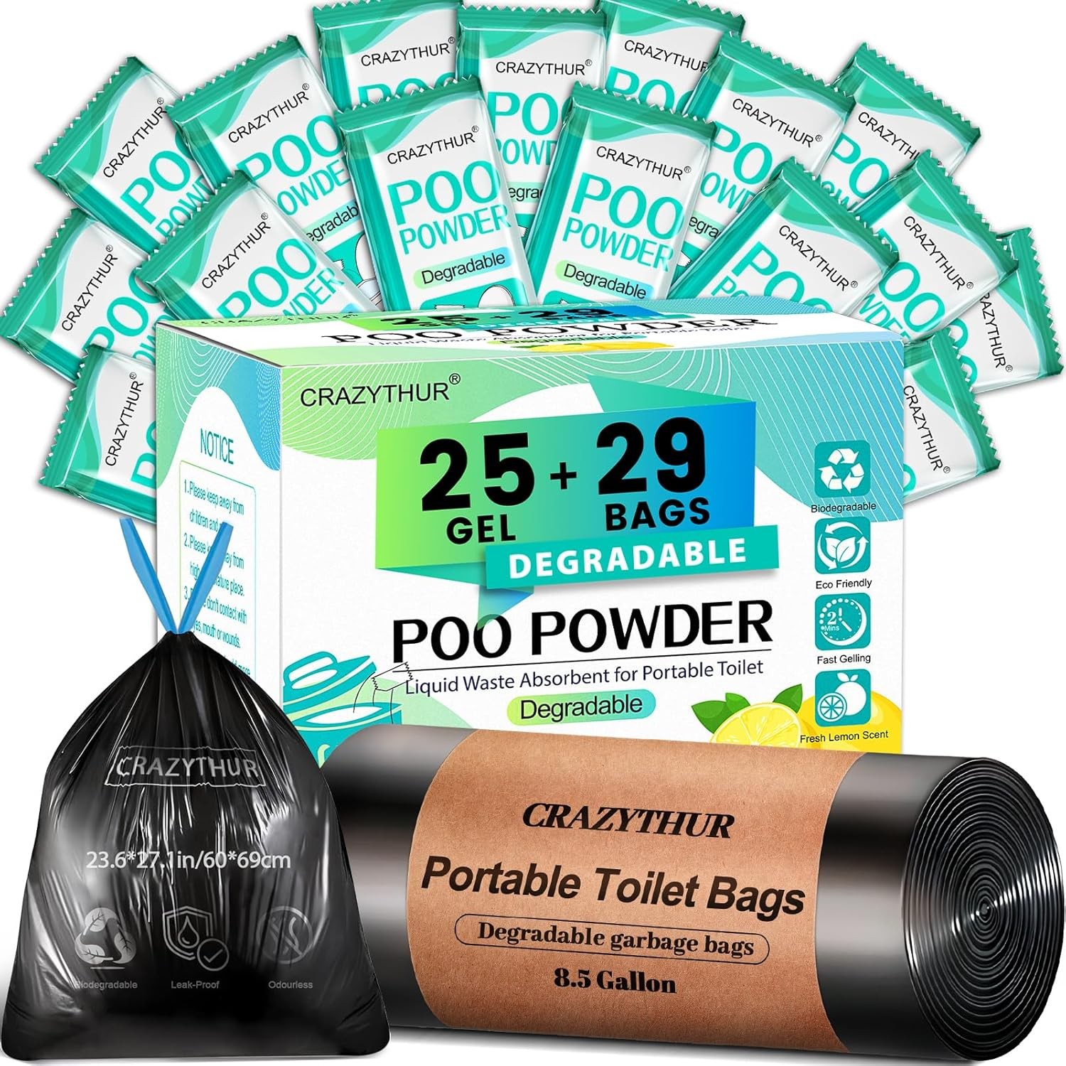 Portable Toilet Gel, Poo Powder for Portable Toilet, Camping Toilet Gel, Pee Pow