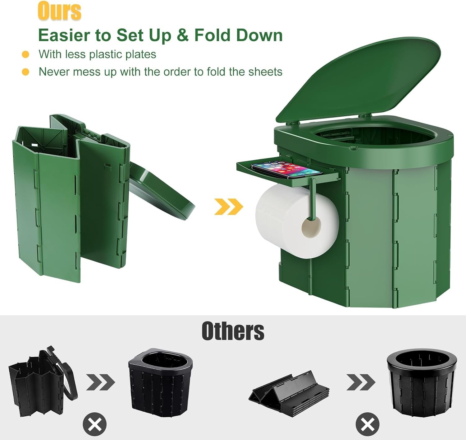 Portable Camping Toilet for Adults 27L Mobile Toilet Phone Holder Hiking