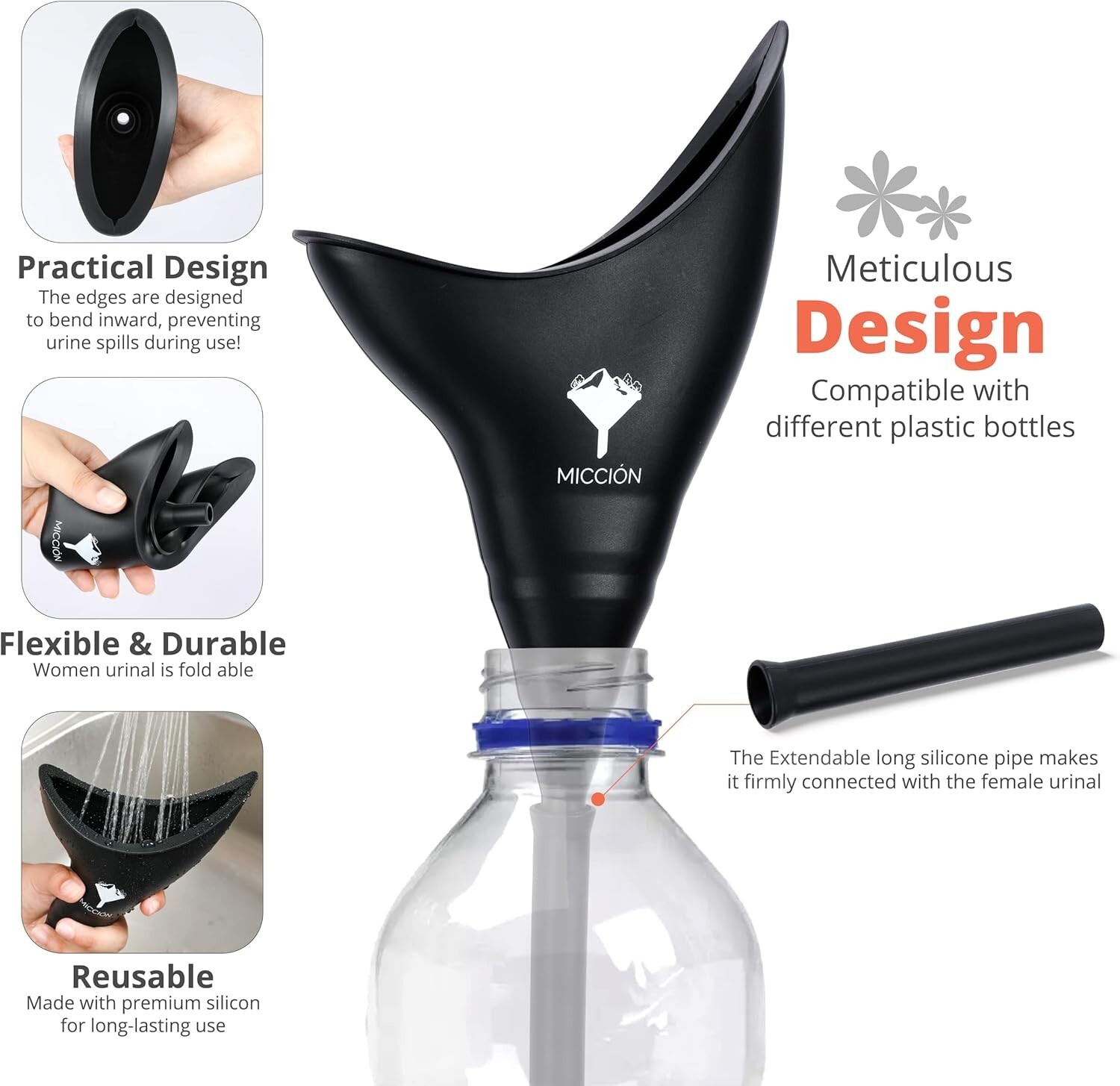 Miccion Female Urinal for Women Silicone Pee Funnel Portable Urination Device