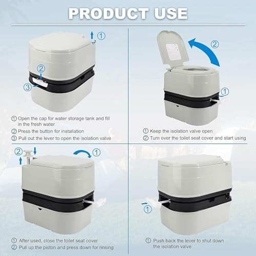 Portable Camping Toilet 6.4 Gallon 24L Piston Flush Detachable Travel Toilet