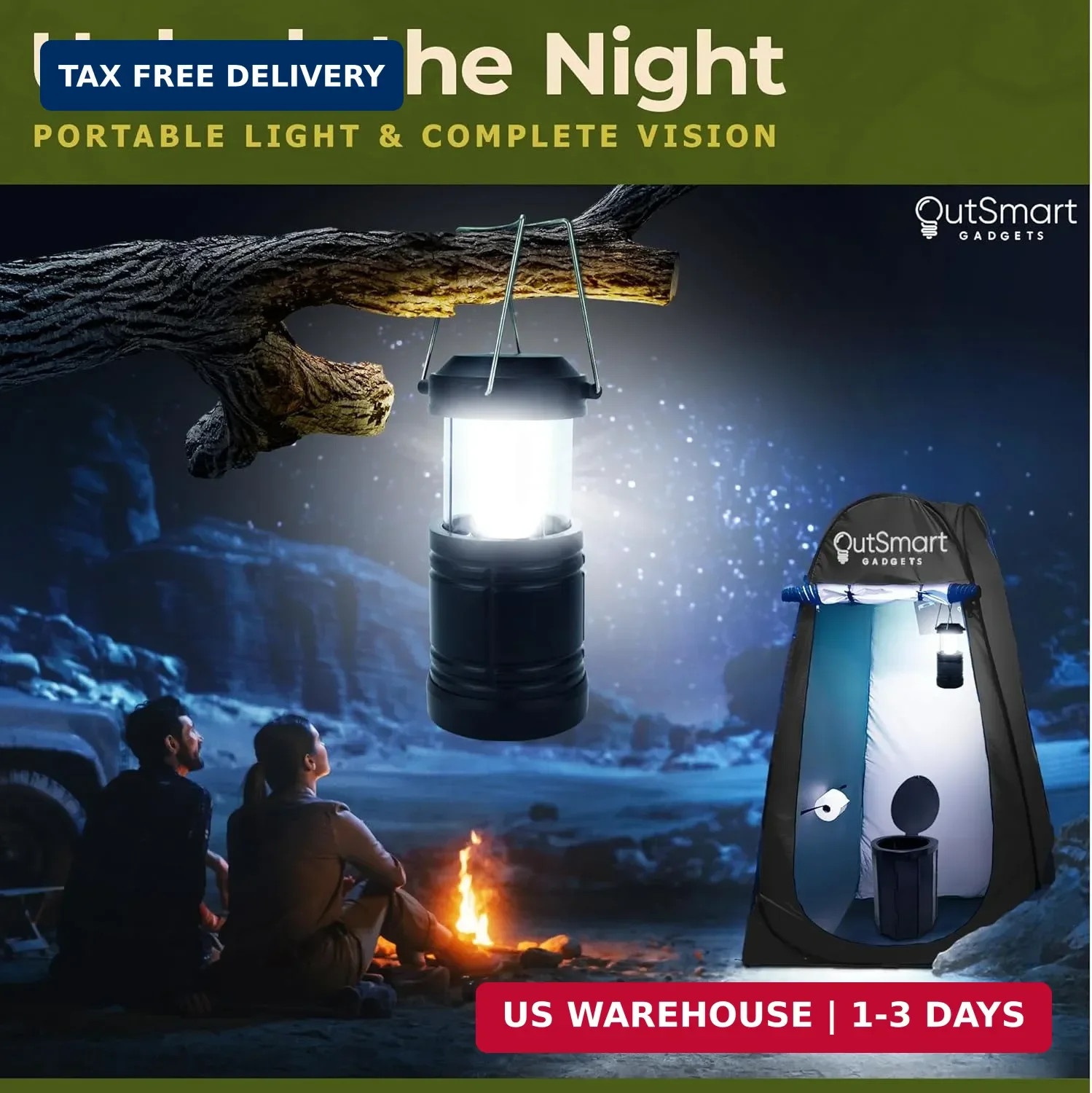 Outsmart Gadgets Outdoor Portable Toilet Set for Adults with Camping Night Lante
