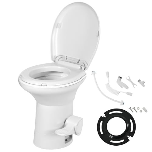 RV Toilet with Enamel Bowl, Plastic Toilet Body, Pedal Flush, Gravity Flush