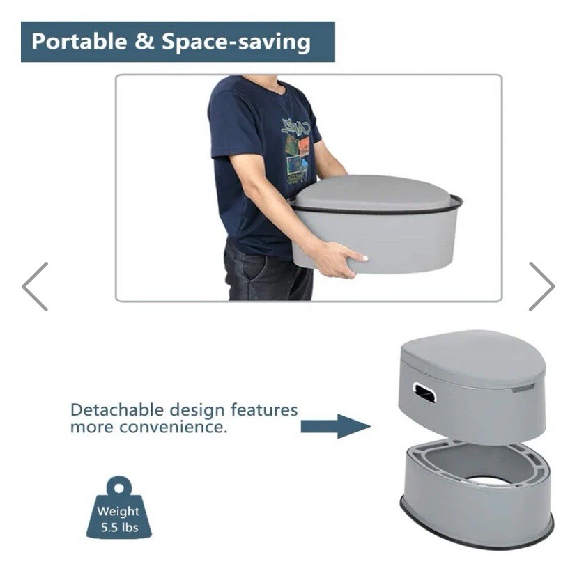 VinGli Lightweight & Compact Portable Toilet (Grey)