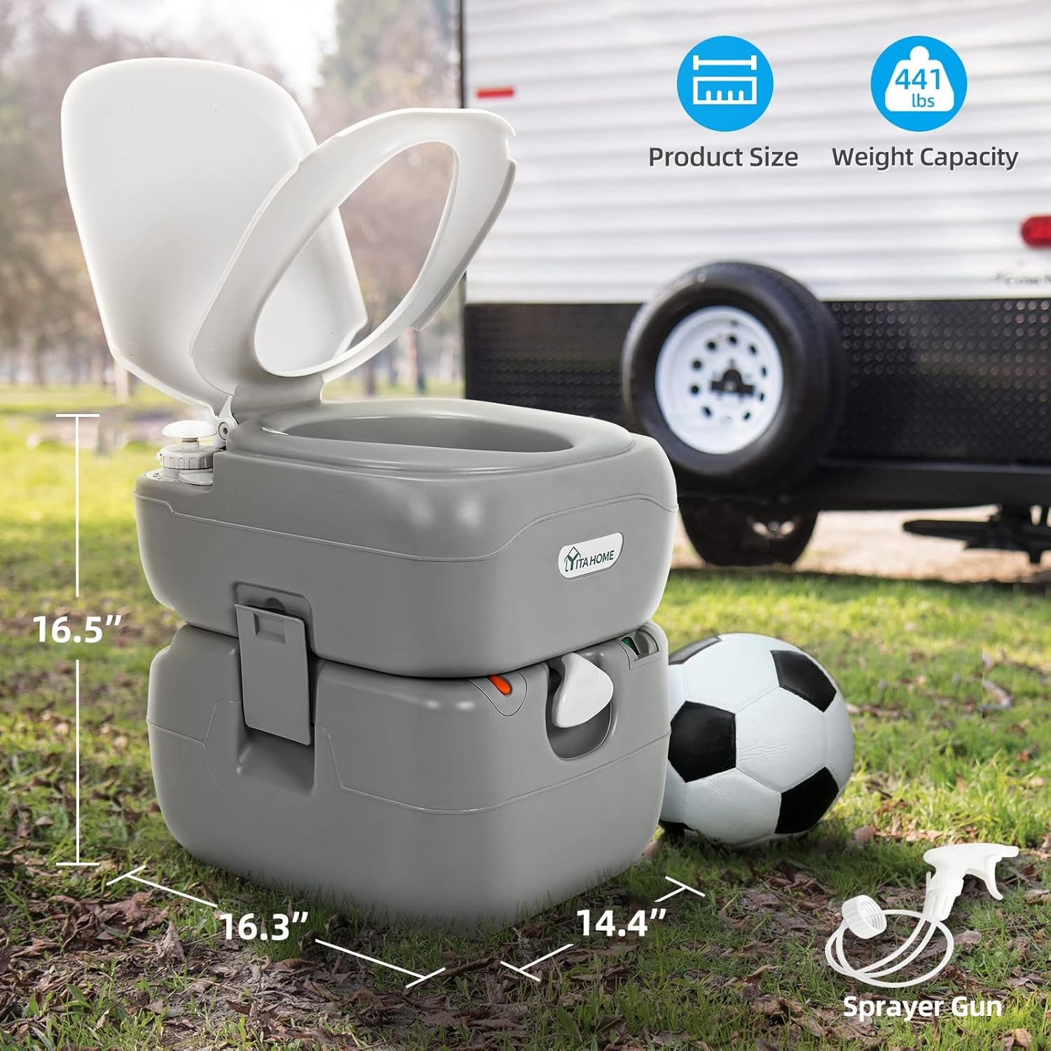 5.8-gallon portable camping toilet, comes with a storage bag,