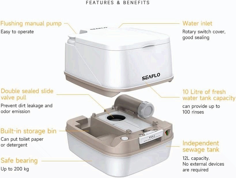 SEAFLO 3.2 Gallon (12L) Premium Portable Travel Toilet SFPT-12-03 free ship