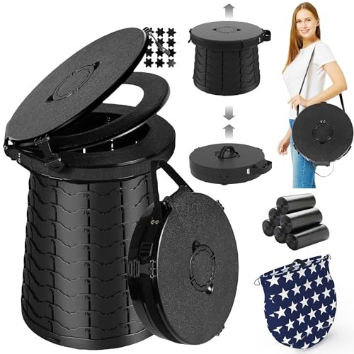 XXL Portable Toilet – 19.7″ H Taller Wider Collapsible Foldable Camping Black