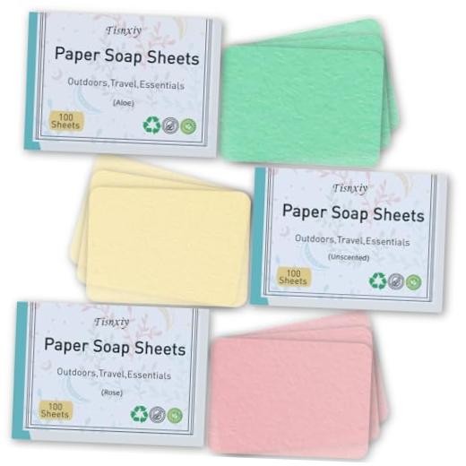 Paper Soap Sheets for Hand Washing – (300 Sheets) Portable Aloe/Rose/Unscented