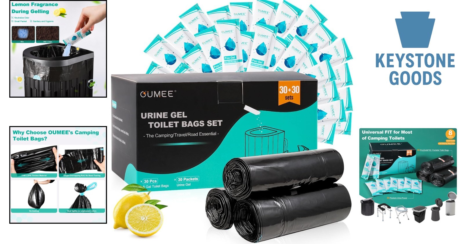30 Pack Heavy-Duty Portable Camping Toilet Bags with Absorbent Gel & Lemon Scent