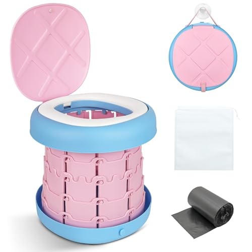 Portable Toilet Camping Foldable Potty Travel Toilet Adjustable Pink&Blue