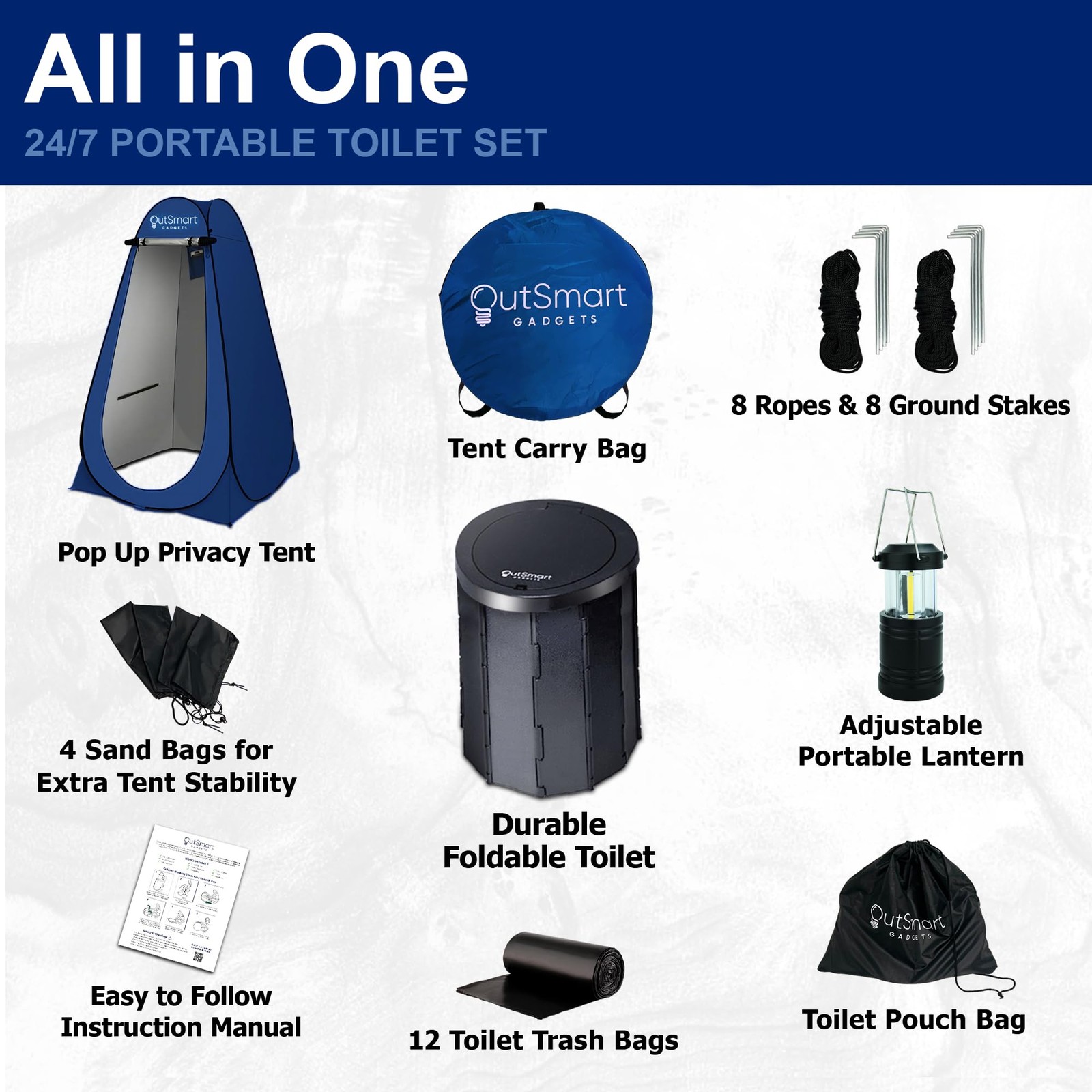 Outdoor Portable Toilet Set for Adults with Camping Night Lantern, Folding XL To