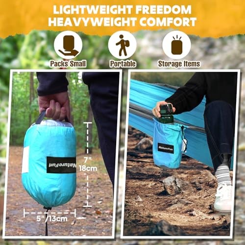 NATUREFUN Ultra-Light Travel Camping Hammock | 300kg Load 275x140cm Azure/Grey